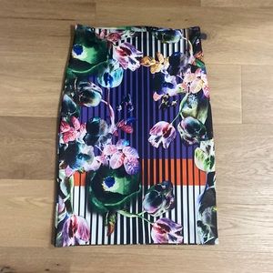 Clover canyon multi color floral pencil skirt